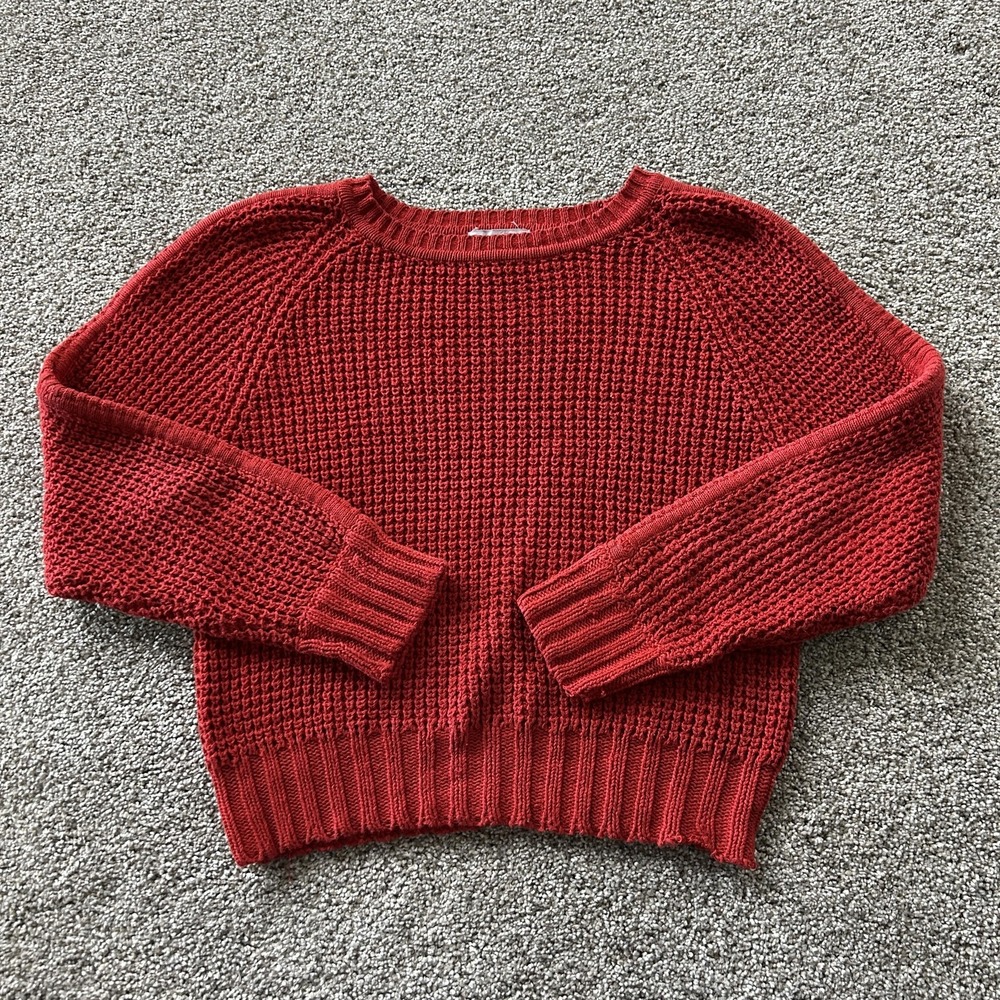 Courtney Blake Sweater Womens Small Red Waffle-Knit Long Sleeve Pullover